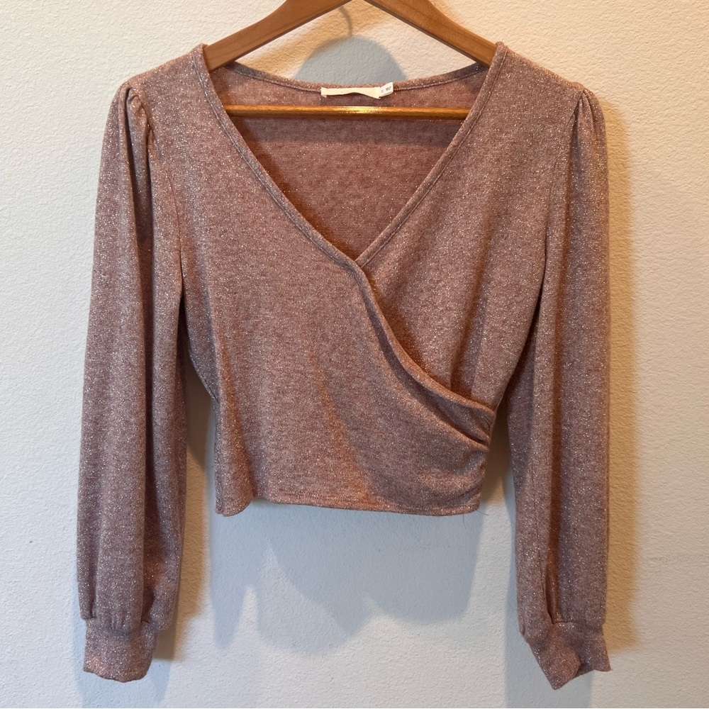 LUSH Cropped Shimmer Wrap Top Women’s Size S